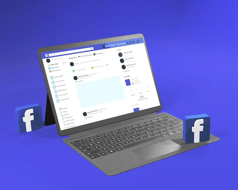 facebook logo and website on computer screen