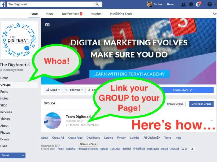 Can a Facebook business page post in groups?