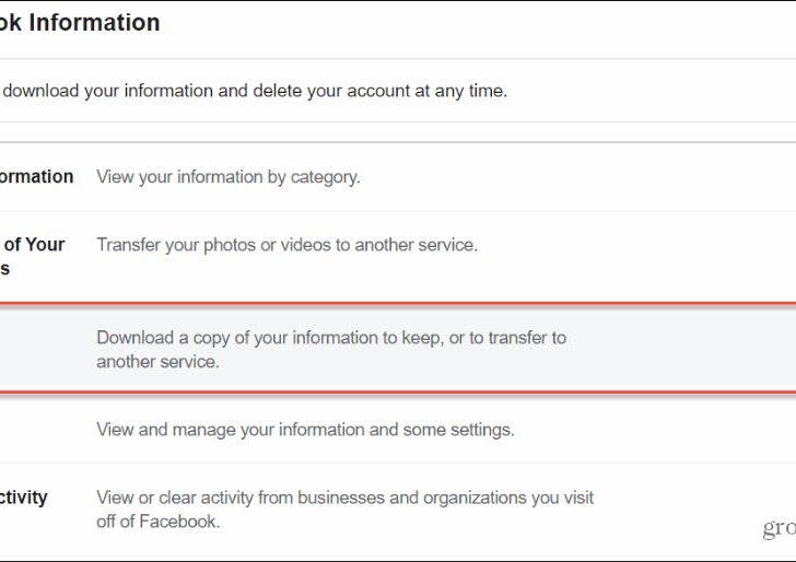 How do I upload copy of my Facebook information