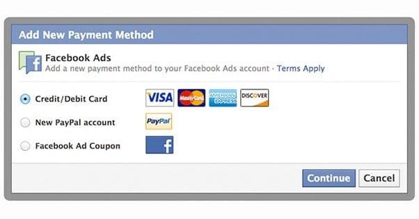 What payment methods are accepted by Facebook