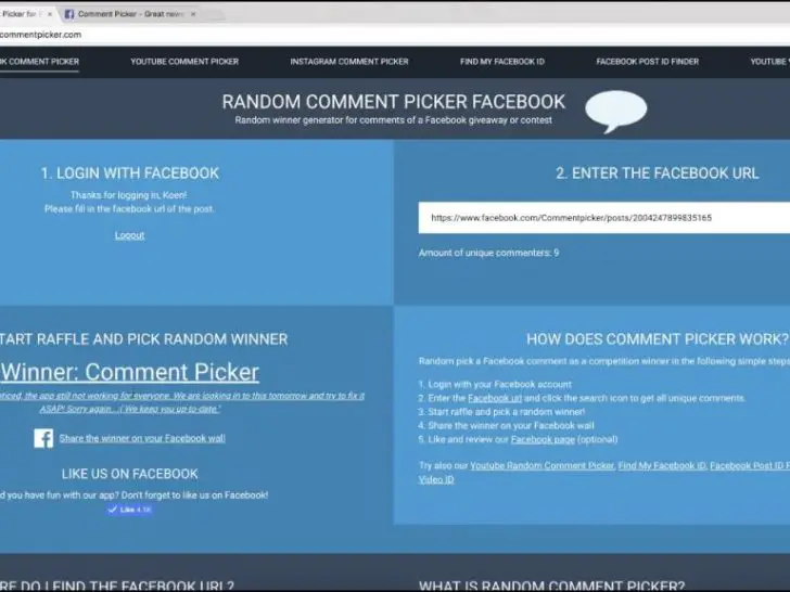 What is the giveaway picker for Facebook likes?