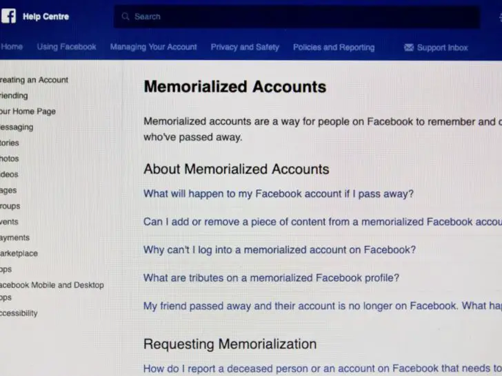 How do I make my Facebook profile in memory?