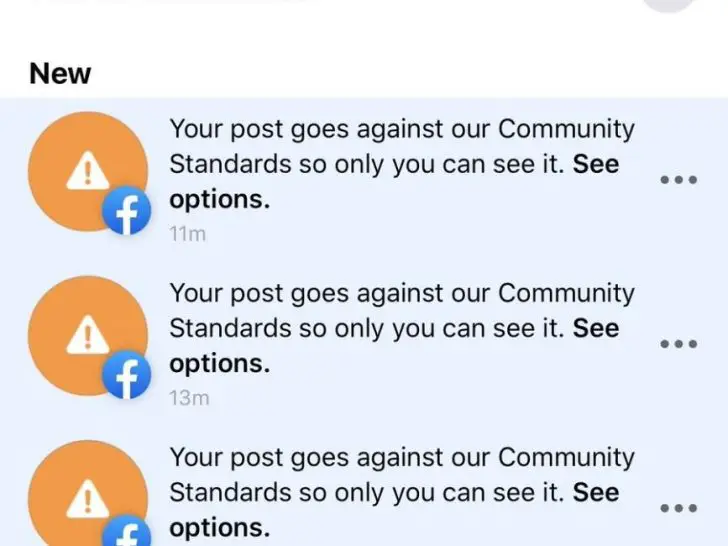 What happens if a Facebook post goes against community standards on spam?