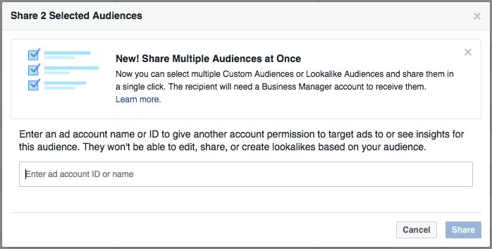 How do I share my audience with another Business Manager