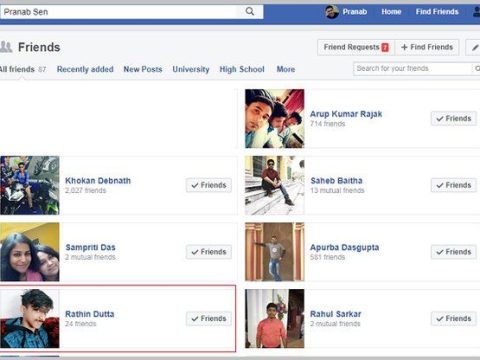 What is the sequence of friends list on Facebook?