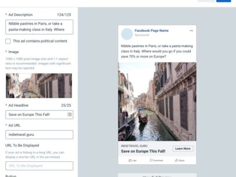 How do I create a travel agency page on Facebook?