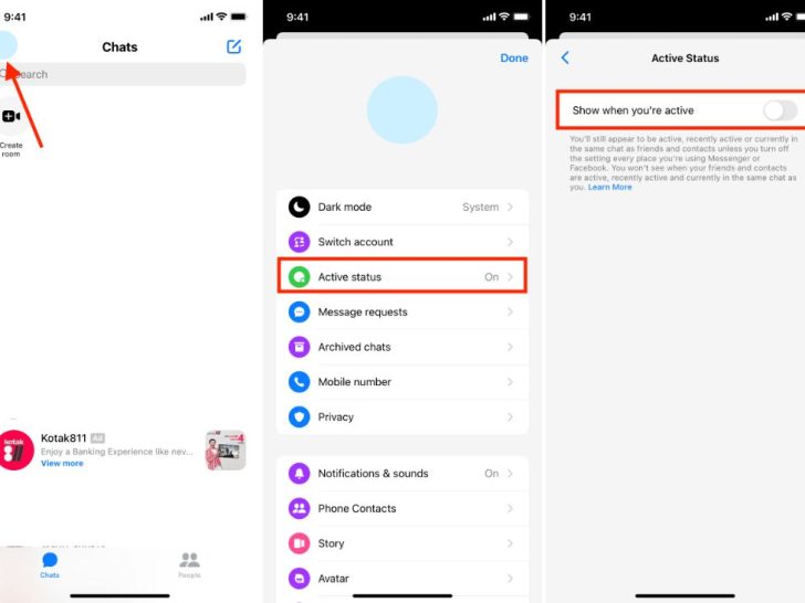 How do I turn off active status on Messenger?