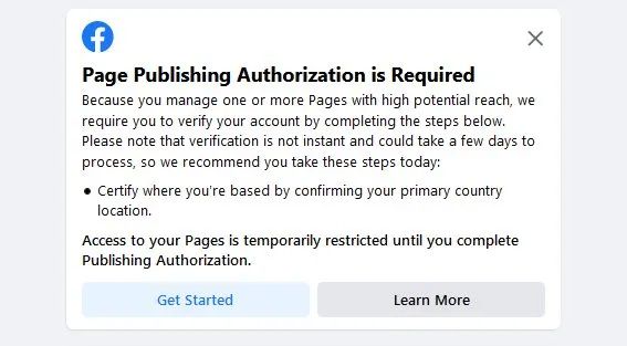 Is page publishing authorization required for Facebook