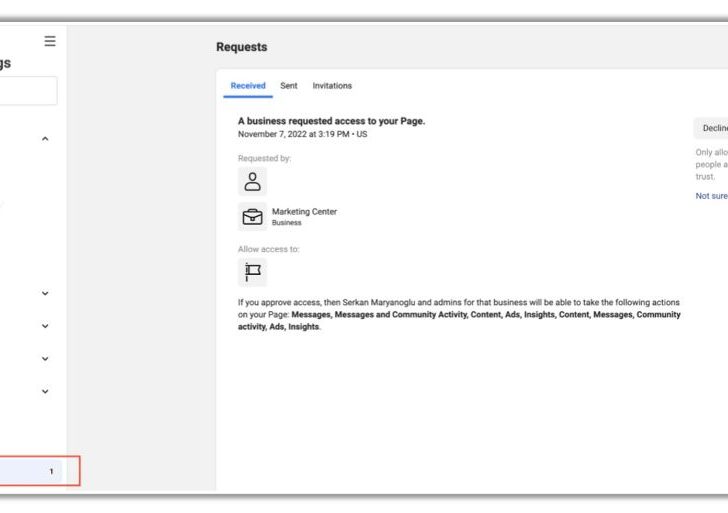 How do I accept a Facebook page request from business manager