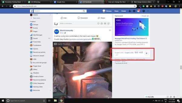 How can I change my Facebook to Hindi