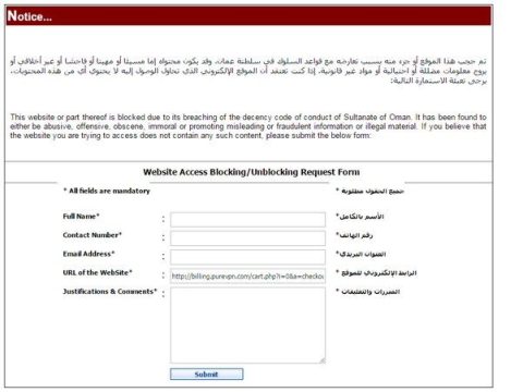 What websites are blocked in Oman?