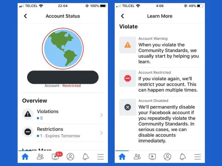 How do I know if I have Facebook violations