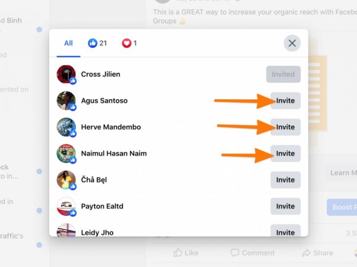 What does invite on Facebook likes mean?