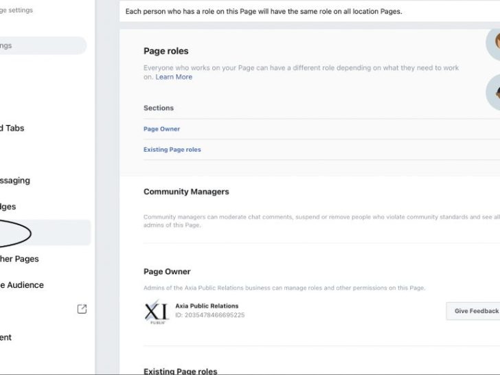 How do I remove someone as an admin on my company’s Facebook for business page?