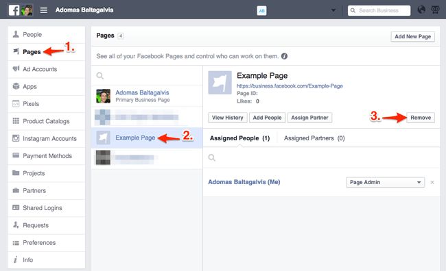 How do I request to release a Facebook page from my business account