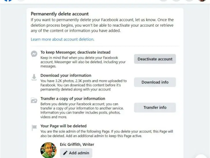 How do I delete a second Facebook account from my main account?