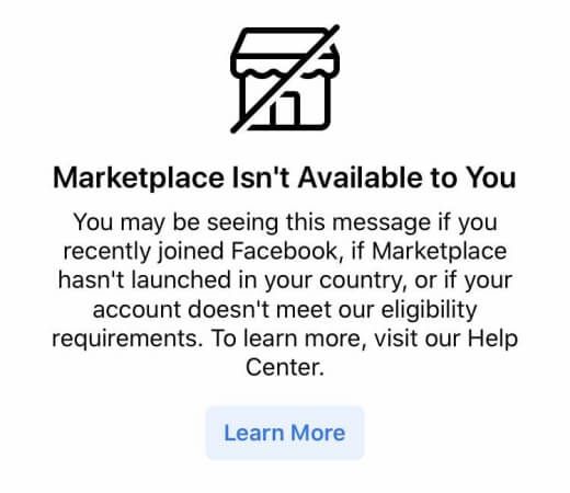 Why is the Marketplace on Facebook not working