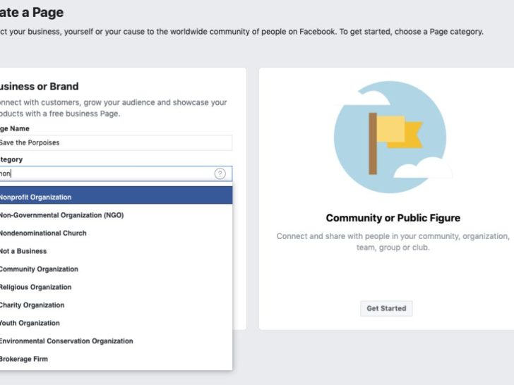 How do you set up a Facebook page for a nonprofit organization?