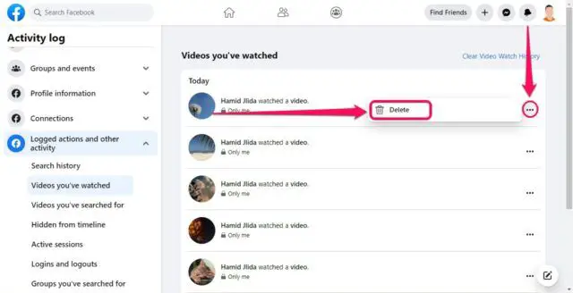 Is there a way to delete watched videos on Facebook