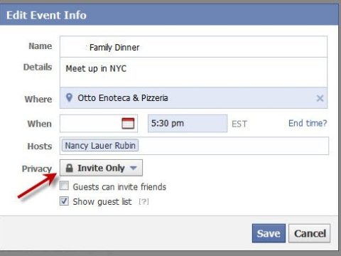 How do I change event settings to private?