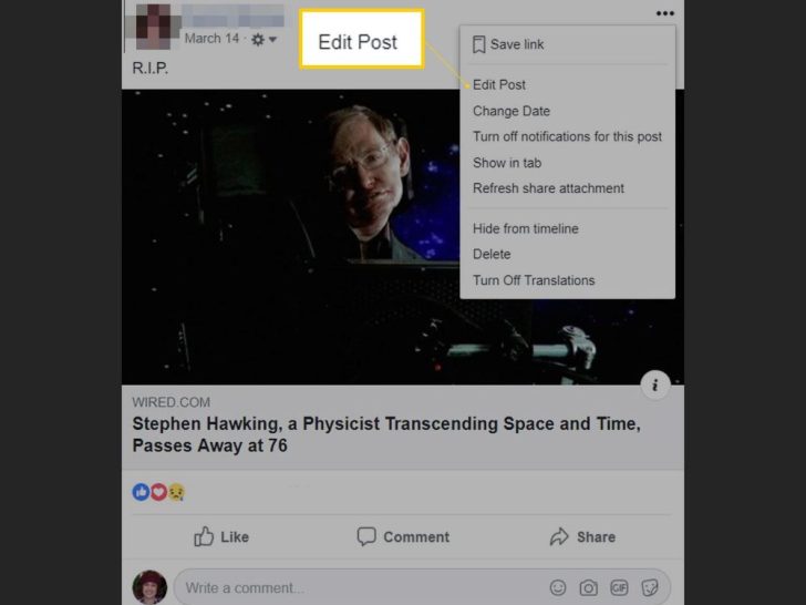 How do I edit a post on Facebook without deleting it?