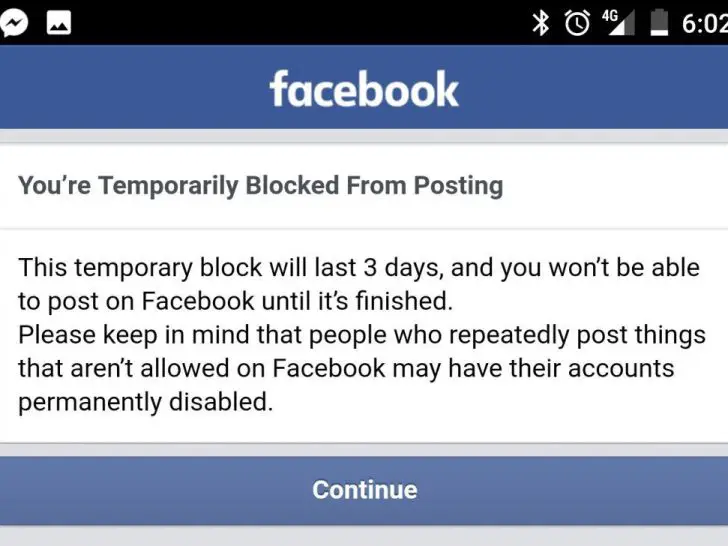 Why am I blocked from doing something on Facebook like posting sharing?