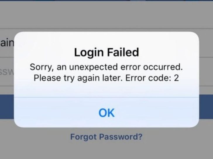 What is an unexpected error occurred in Facebook?