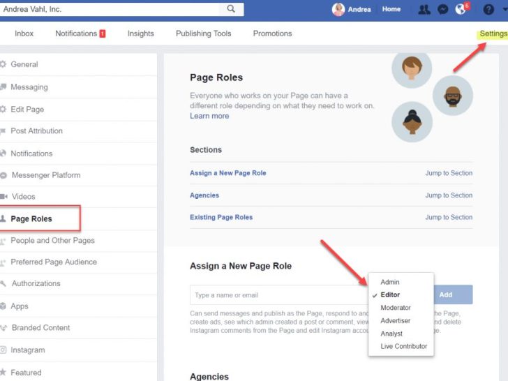 What is the role of a page admin on Facebook?