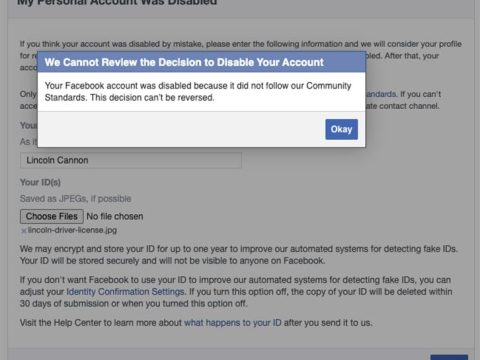 Why did Facebook disable my personal account?