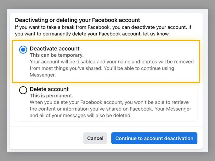 Will deleting the Facebook app delete my account