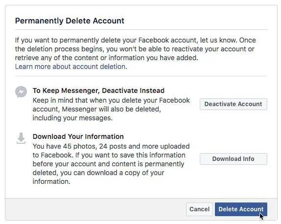 Does deactivating your Facebook account delete everything