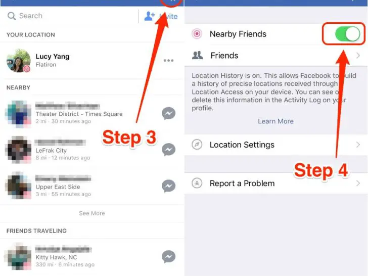 How do you turn on Nearby Friends on Facebook?