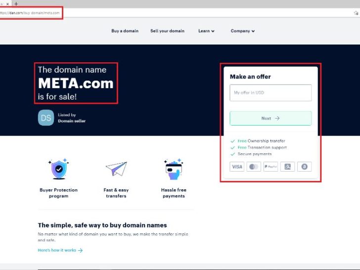 How much did Meta pay for Meta com domain?