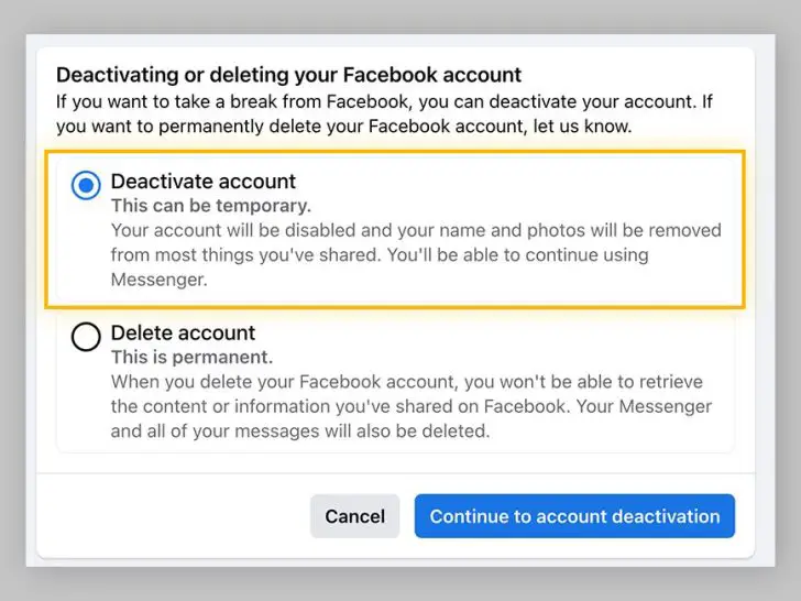 Does deactivating your Facebook permanently delete it?