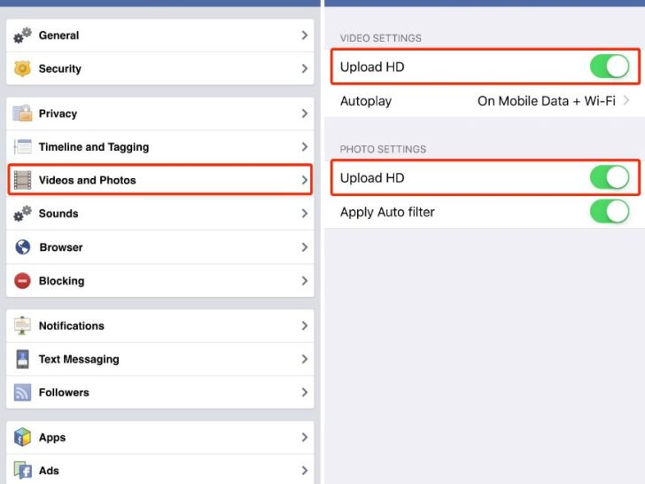 How do I enable HD video on Facebook?