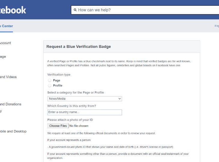 What are the documents required for Facebook verification