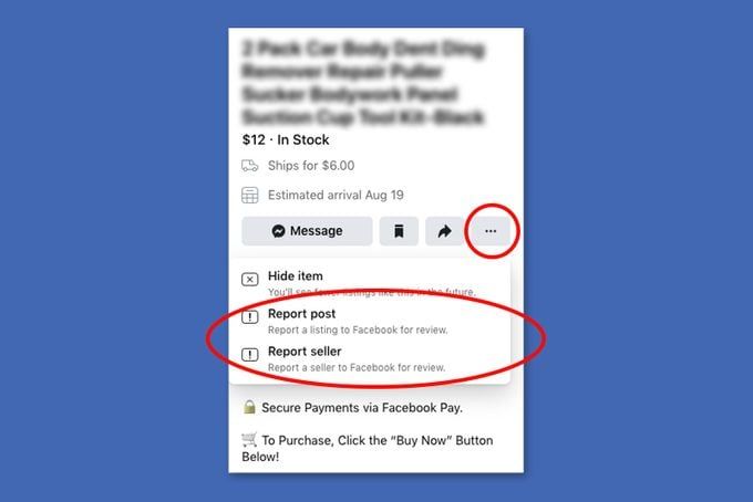 How do I report a scam on Facebook Marketplace seller