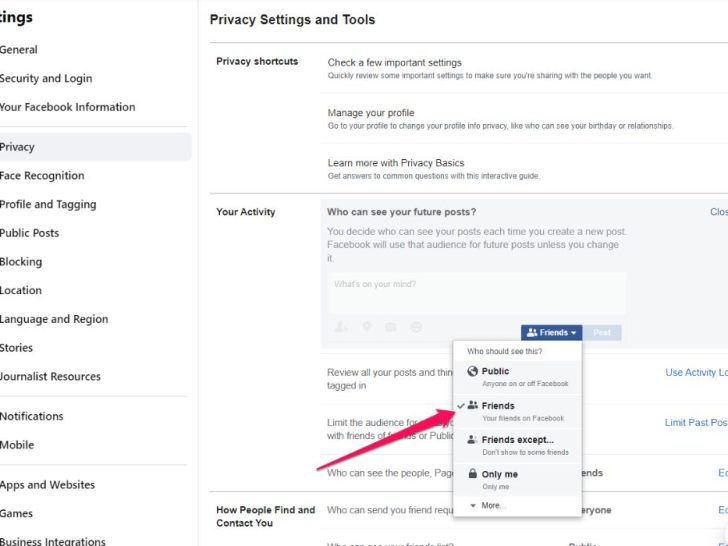 How can I adjust my Facebook privacy settings?