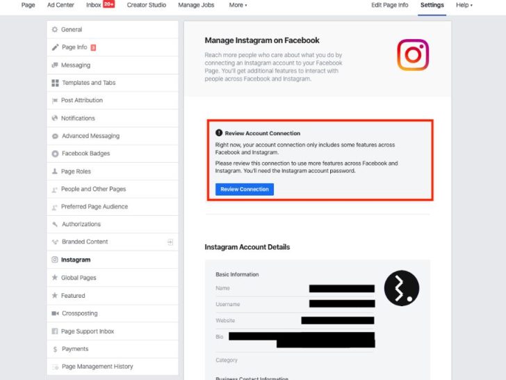 Can Facebook admin manage Instagram