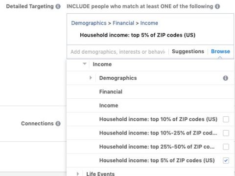 How do you target high income individuals on Facebook?