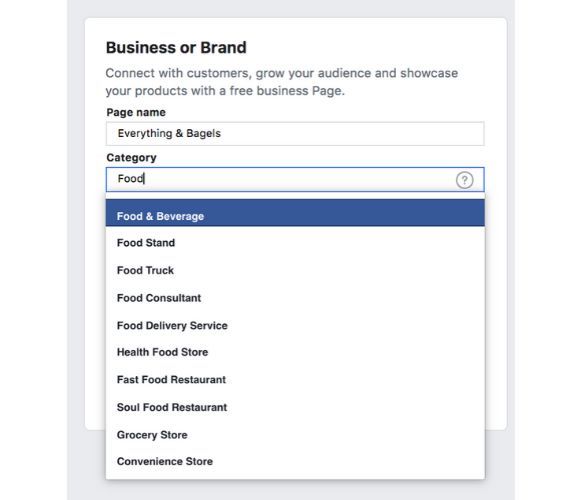 What are the categories for a Facebook page