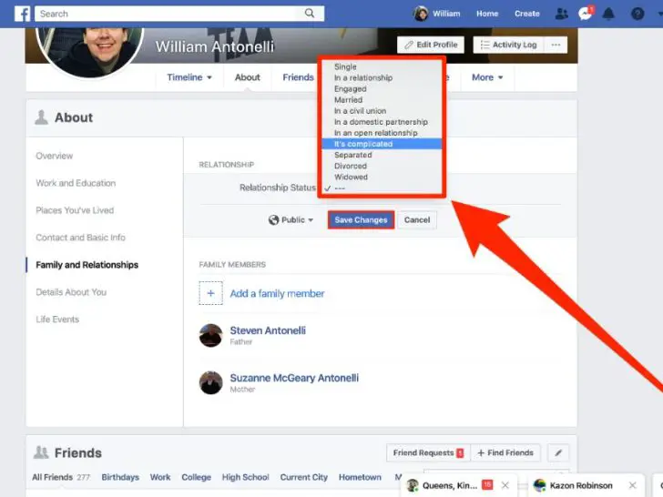 How do I change my relationship status on Facebook with a picture