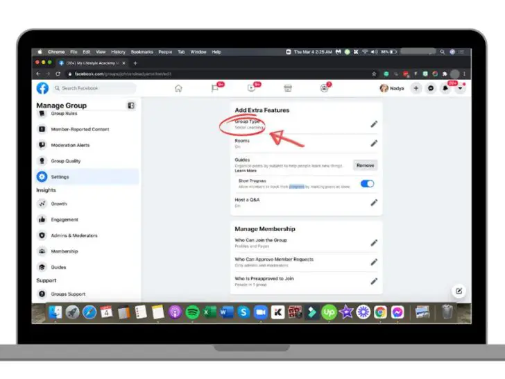 How do I set my Facebook group to social learning?