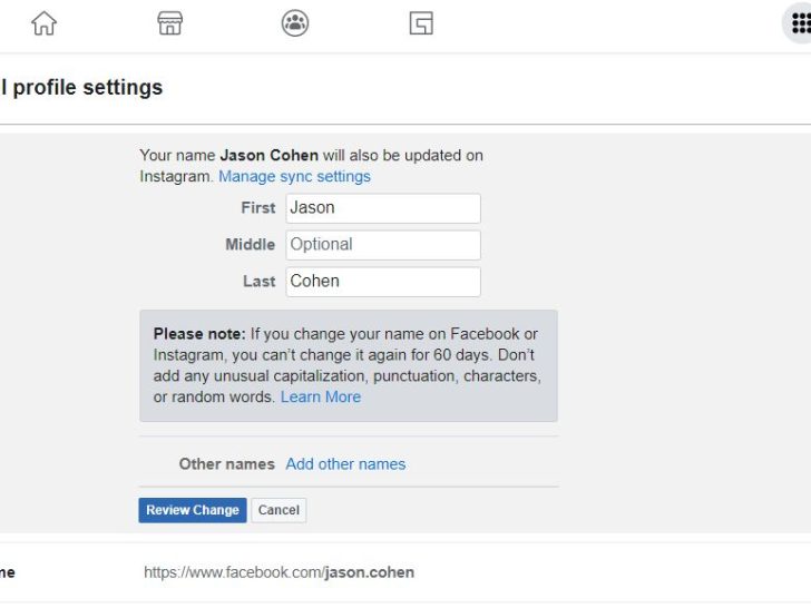 Can you change Facebook name before 60 days?