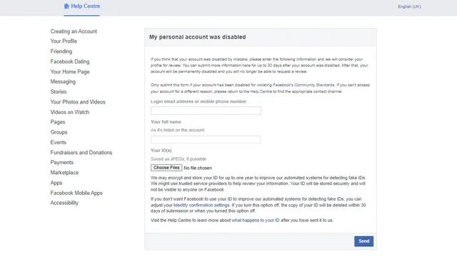 How can I recover my Facebook page if my account is disabled