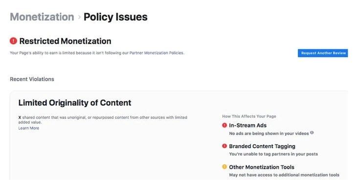 Why is my Facebook monetization restricted