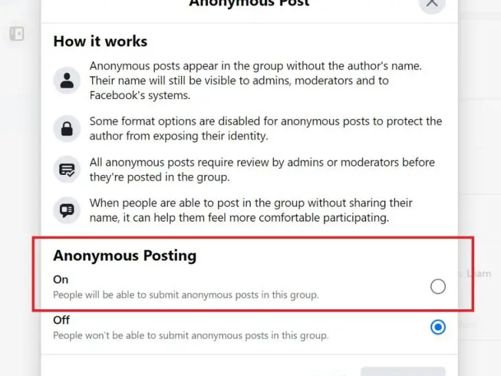 How do I send an anonymous message to a Facebook group?