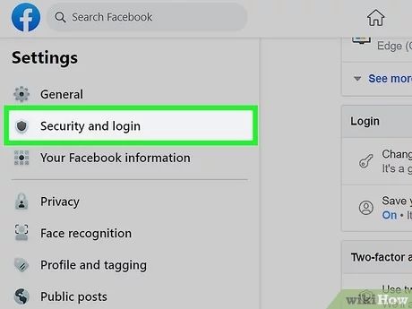 How do I get to security and login settings on Facebook