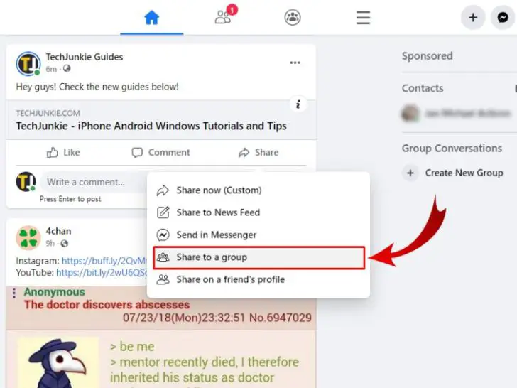 How do I change the share option on a Facebook group?