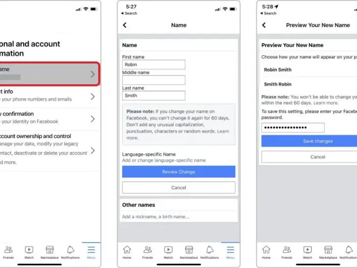 Why can’t I change my name on Facebook app?